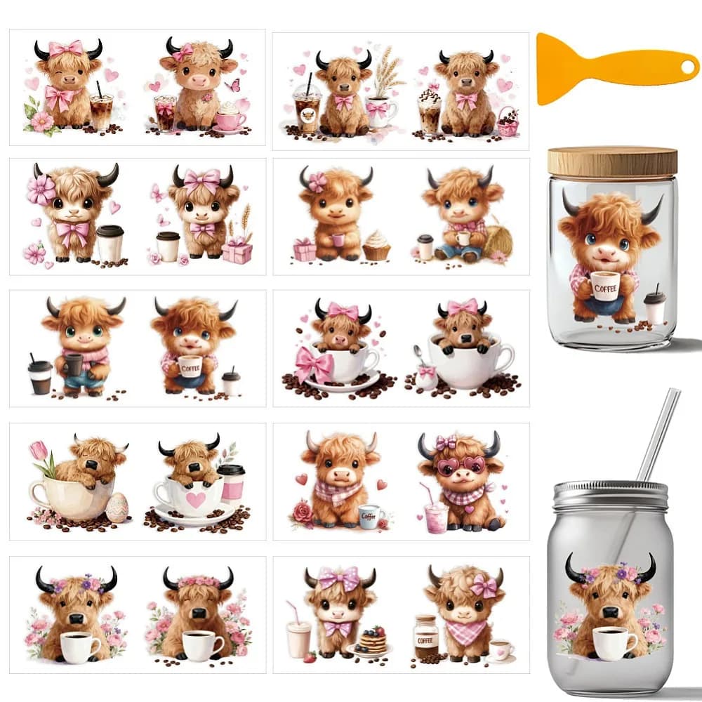 10Pcs 10 Styles PVC DIY Heat Transfer Paper for UV Sublimation Cup Cattle 240x110mm 1pc/style