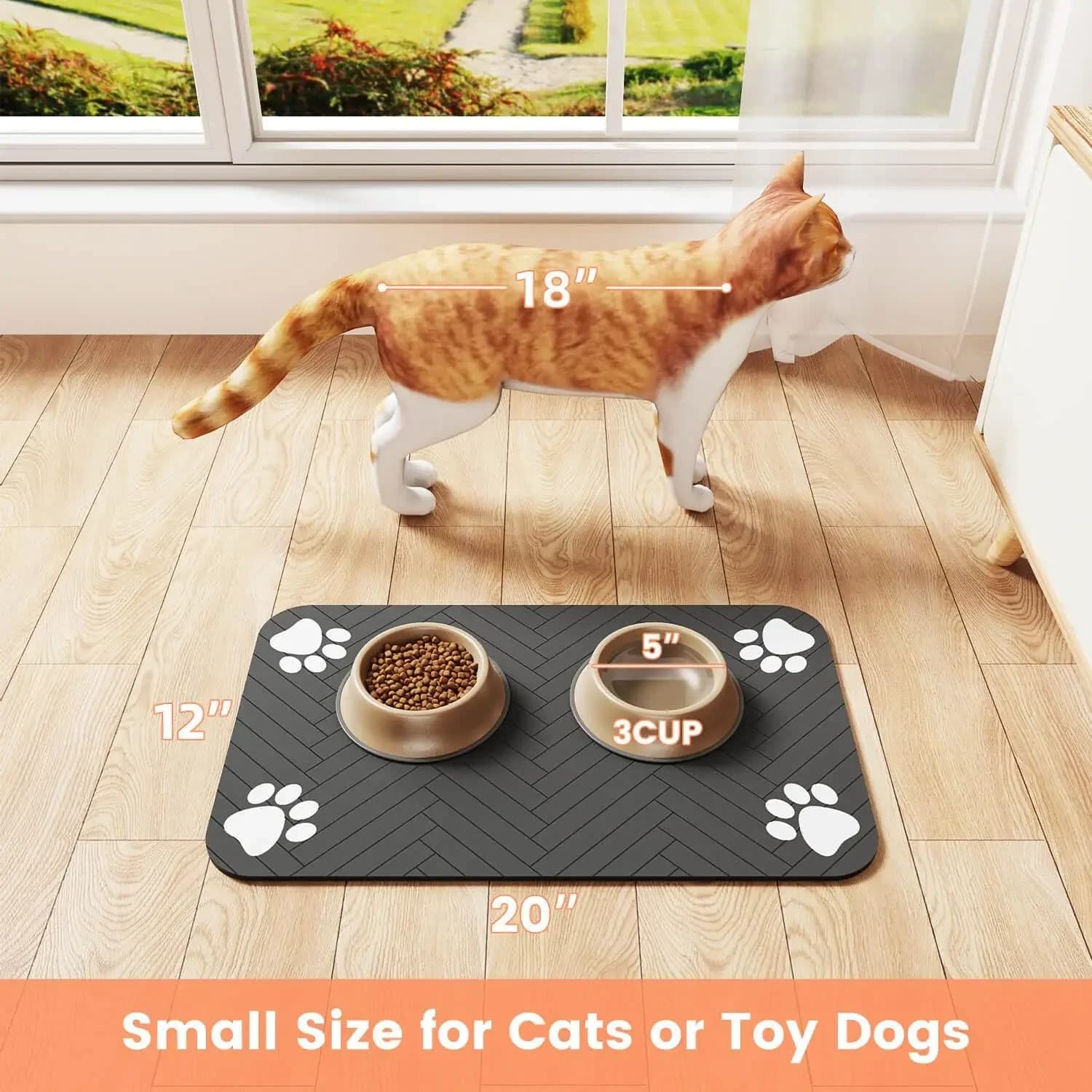 Tappetino assorbente per animali domestici S (per gattini), M, L, tovaglietta impermeabile per ciotole di cibo e acqua per cani e gatti, con retro in gomma ad asciugatura rapida