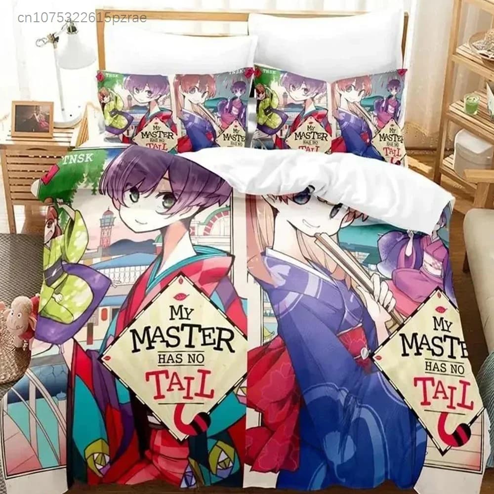 3D Print Anime My Master Has No Tail Bedding Set Printed With Pillowcase Bed Duvet Cover Soft Queen King Size Bedclothes Home