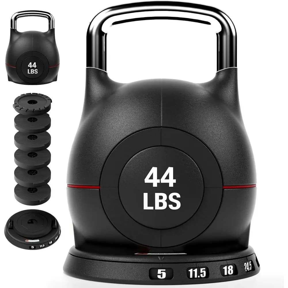 Set di kettlebell regolabili 7 in 1 da 22,5/44 libbre con regolazione rapida del peso e blocco di sicurezza, salvaspazio per allenamento completo del corpo.