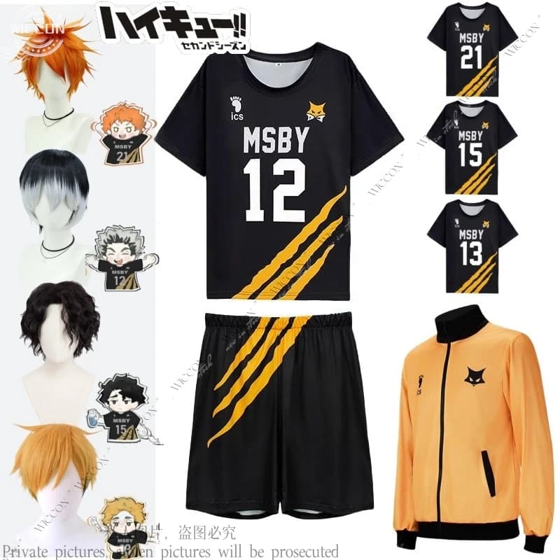 Hinata Shoyo Koutarou Bokuto Kiyoomi Sakusa Atsumu Miya Costume da pallavolo parrucca Cosplay manica corta + pantaloncini + giacca tuta estiva