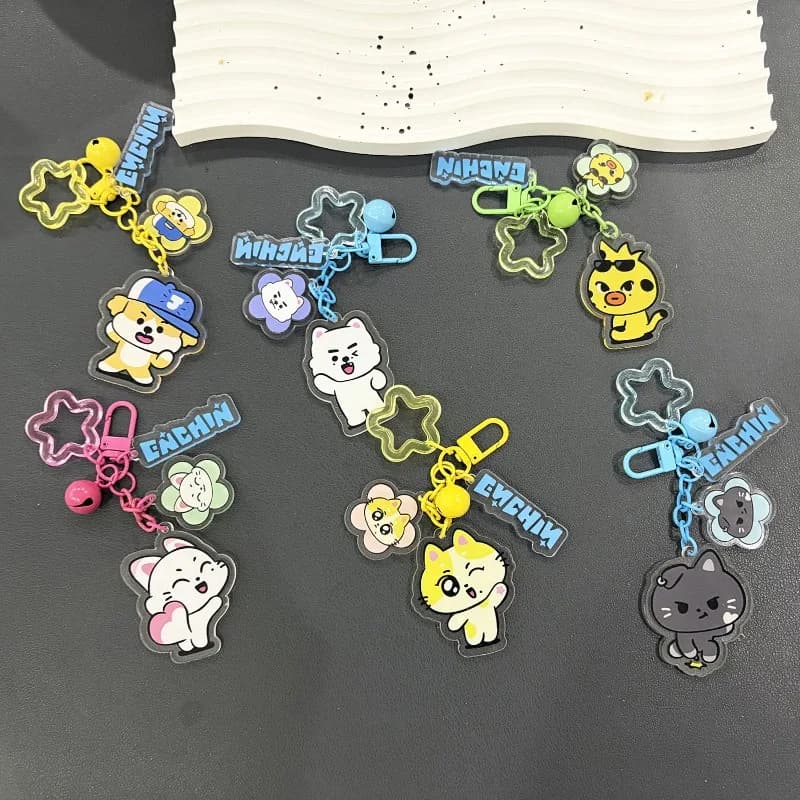 Q Version ENHYPENS Cartoon Fan Merch Acrylic Keychain Double-Side HD Print Lightweight Bag Custom Character Support Key Gift