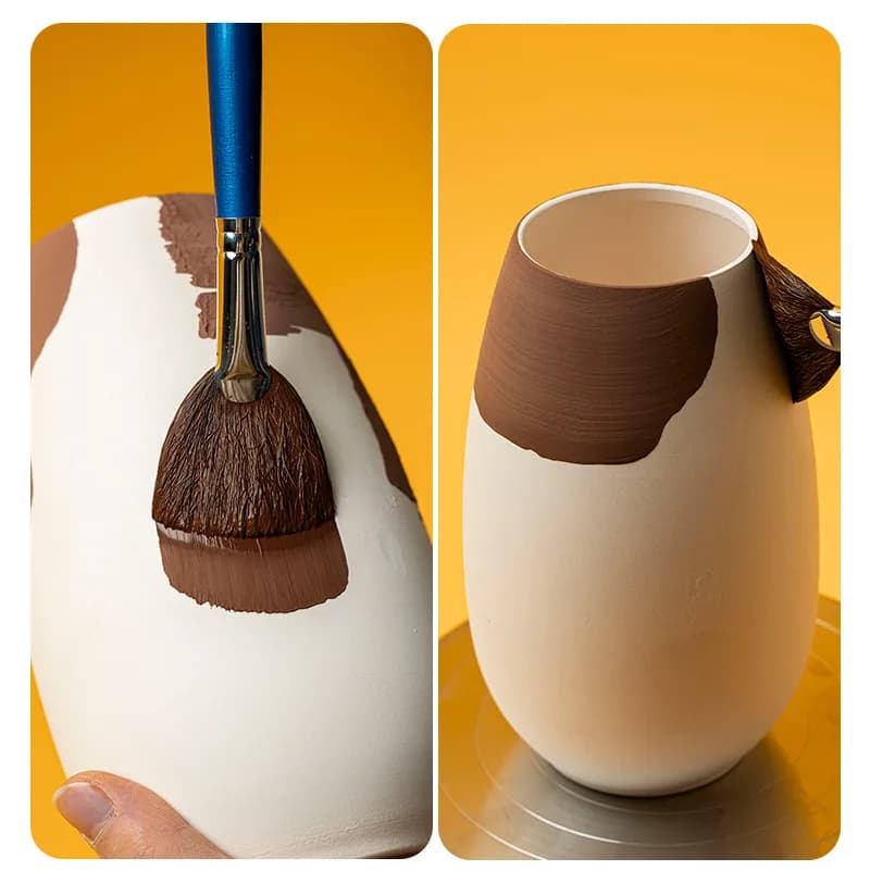 3/6cm Pottery Fan Brush Metal Holder Painting Gouache Coloring Pottery Glazing Coloring Moisturizing Tool