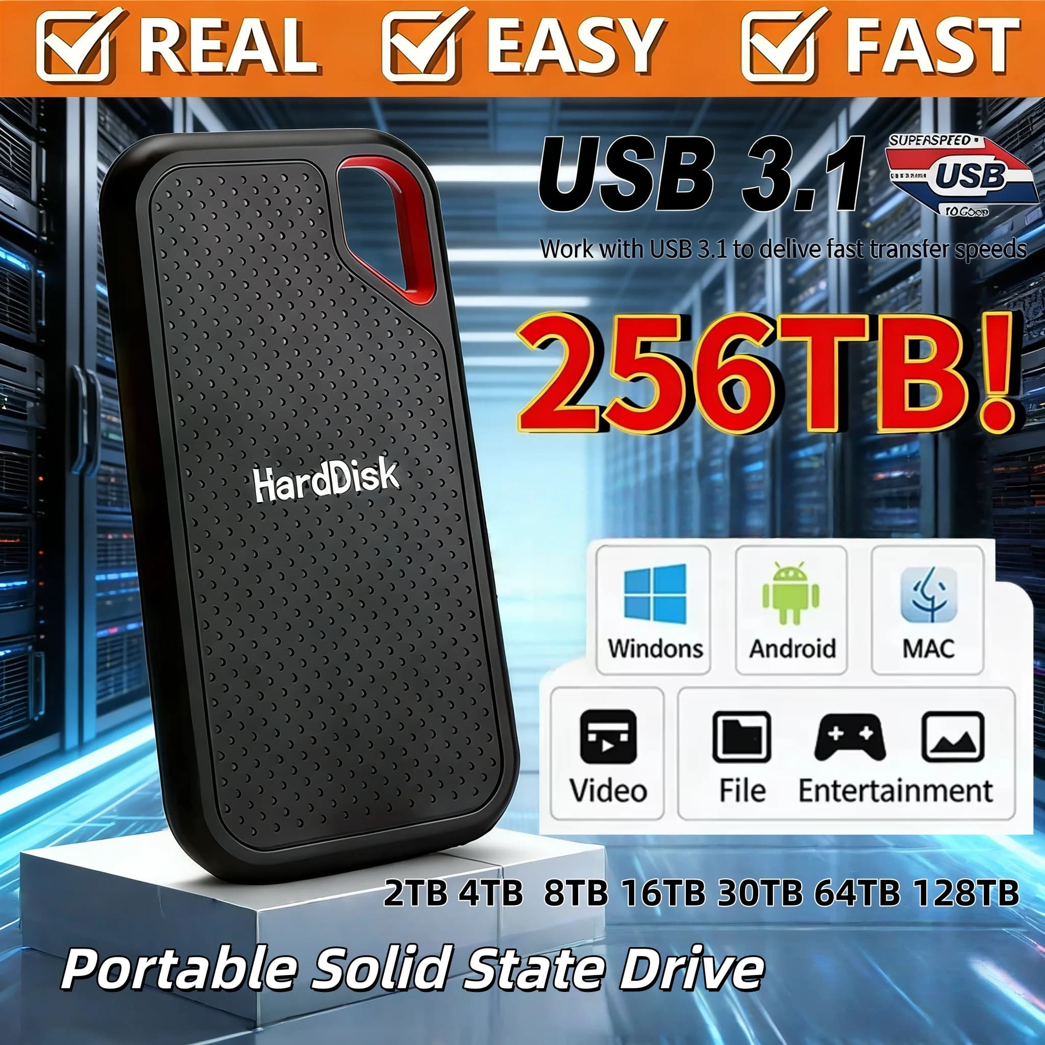 Lenovo E61 SSD portatile 2TB 6TB 8TB 256TB USB 3.1 Disco rigido esterno ad alta velocità per laptop PS5 Telefono cellulare
