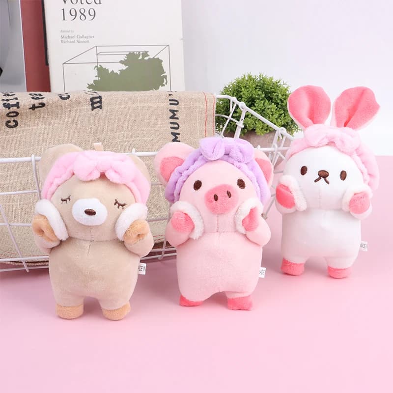 1 pezzo morbido peluche portachiavi ciondolo borsa decorazione regalo per bambini carino bagno coniglio maialino orso peluche bambola di pezza