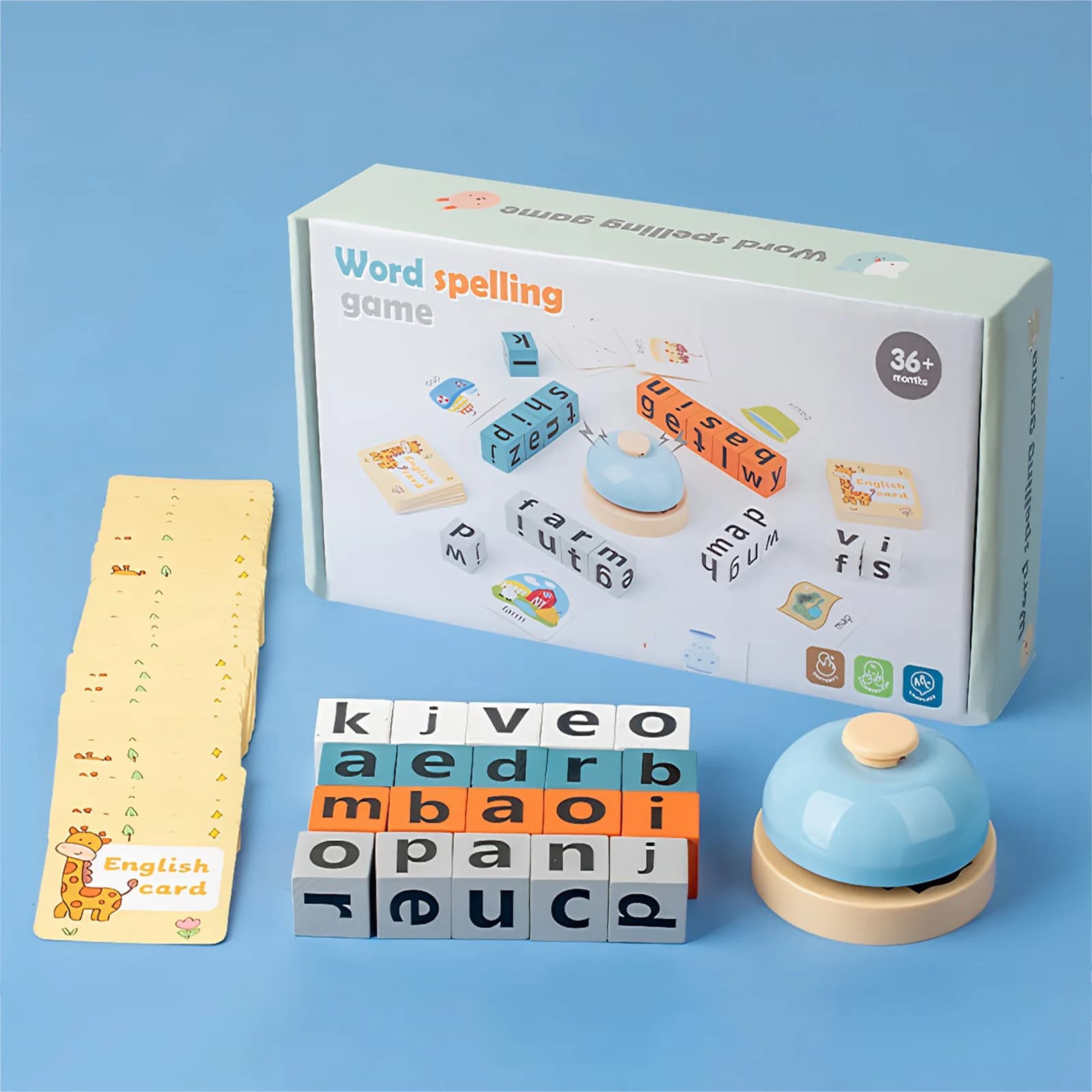 Gioco di Ortografia con Alfabeto, 64 Flashcard e 20 Blocchi, Gioco di Velocità con Parole per Bambini 3-8 Anni, Apprendimento Prescolare e Divertimento in Classe