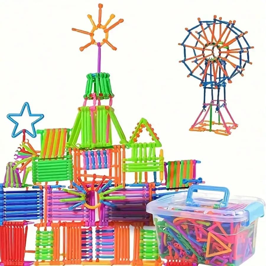 205 Pezzi Blocchi da Costruzione a Forma di Bacchetta Magica, Puzzle Educativo Multicolore per Bambini