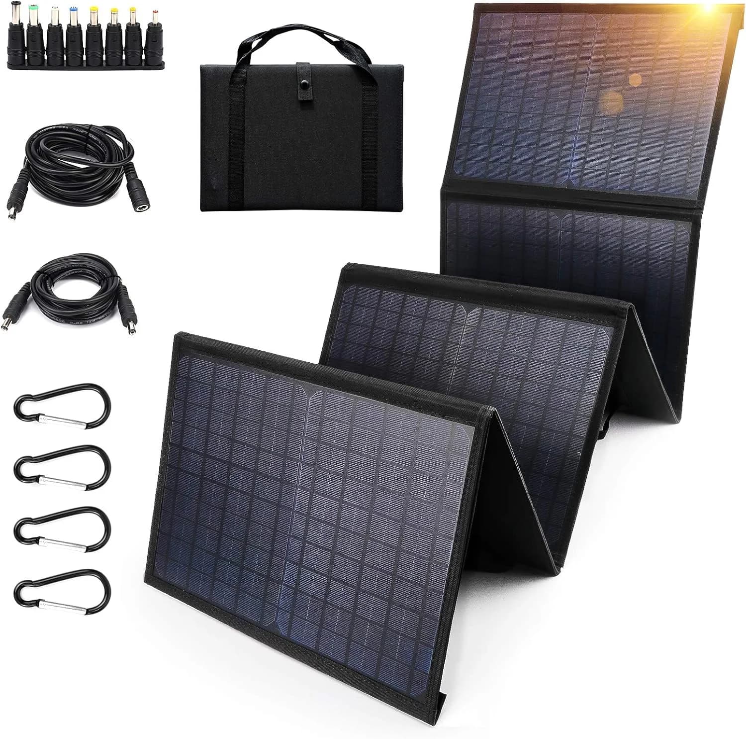 Le due staffe con maniglia contengono pannelli solari pieghevoli impermeabili da 60W.