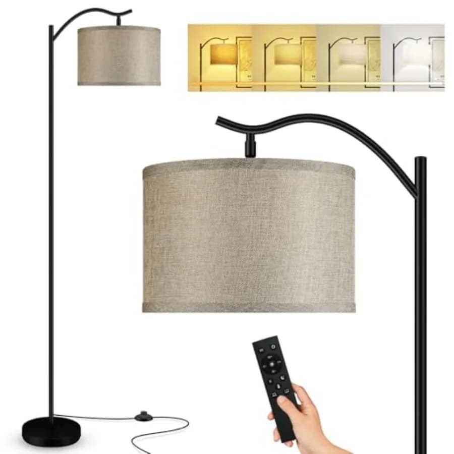 Lampada da Terra per Soggiorno, Lampada ad Arco con Telecomando, Luminosità e Temperatura Colore Regolabili 2700k-6500k