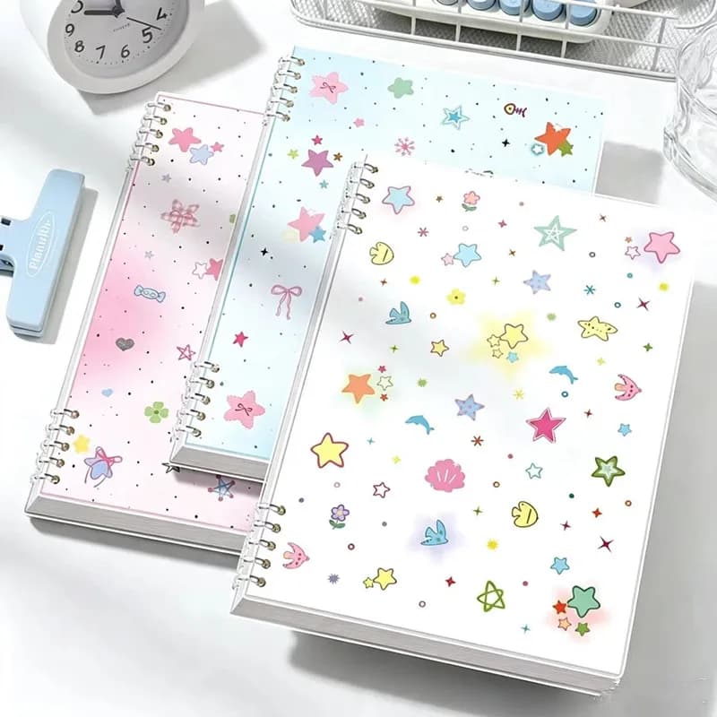 Dopamine Colored Star Loose-leaf Notebook High Aesthetic Notebook A5 Removable Notebook Student Office Diary Book Coil Notebook