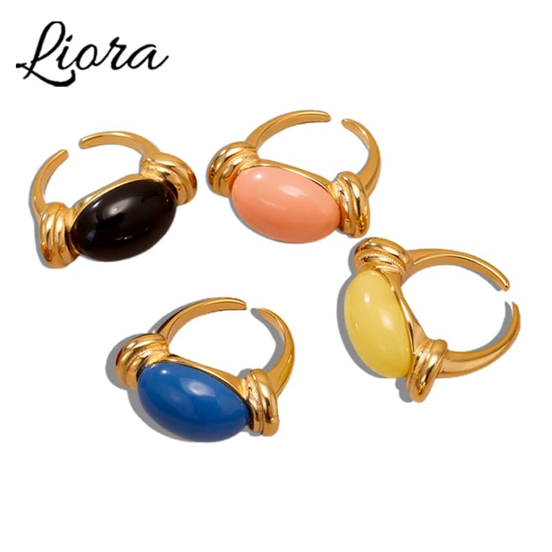 Liora 7 # Anelli aperti in smalto multicolore con caramelle gioiose alla moda in acciaio inossidabile per regali di gioielli con ciondoli per fidanzamento di nozze da donna