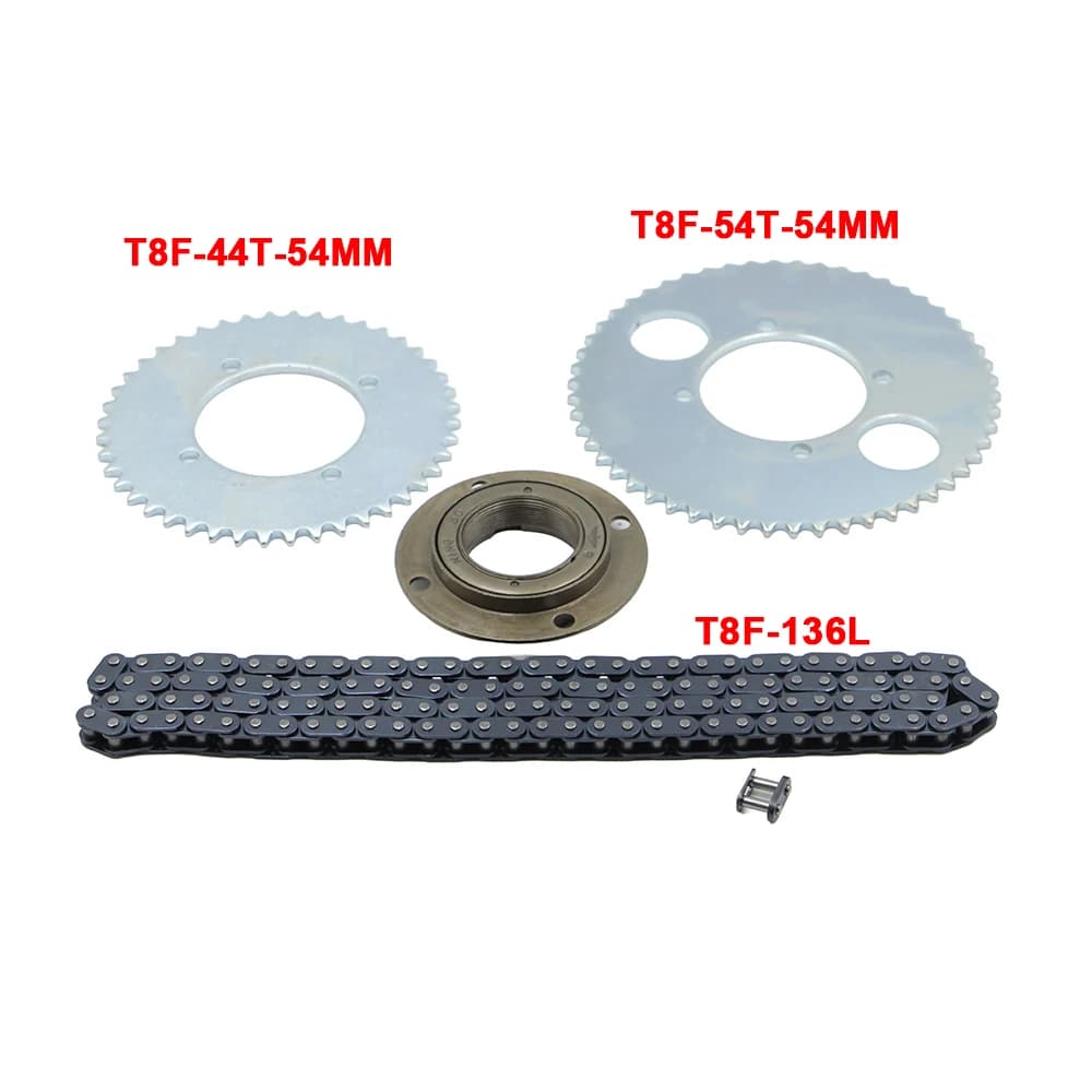 Ruota posteriore per scooter elettrico T8F 44T/54T 4 bulloni pignone catena ingranaggio e adattatore ruota libera per bicicletta Pocket Pit Dirt Bike