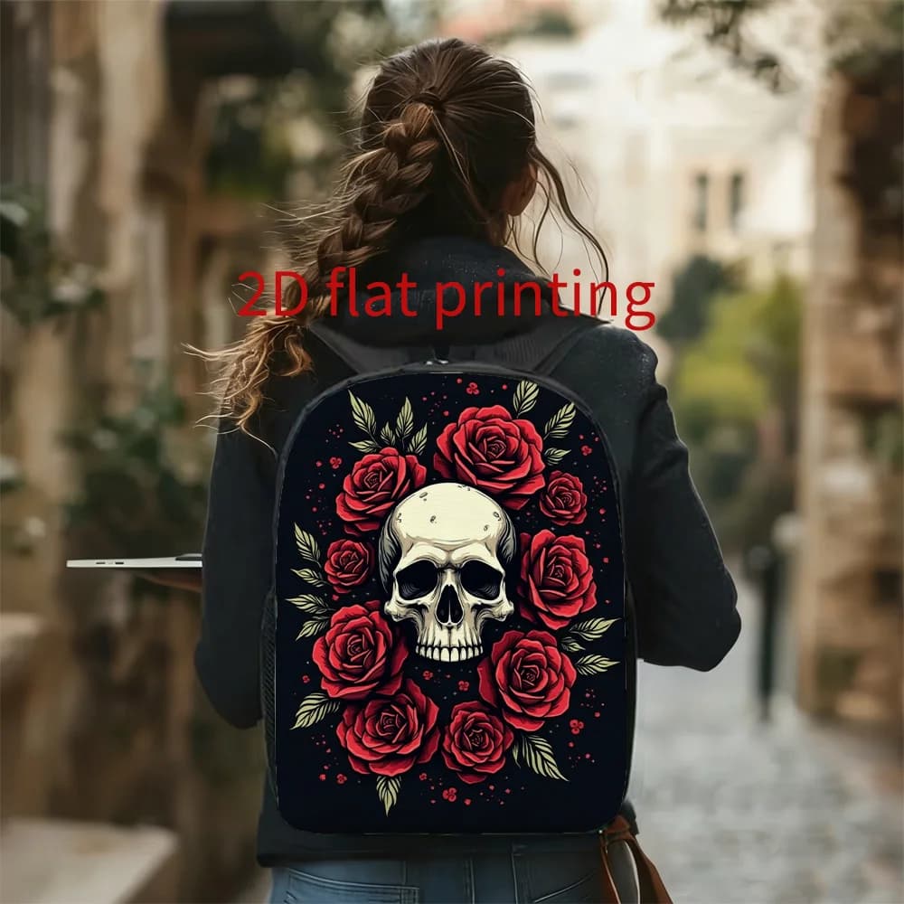 1 Zaino Gothic Skull Rose - Borsa da viaggio leggera e capiente con cinghie regolabili, chiusura con zip, borsa casual per la scuola