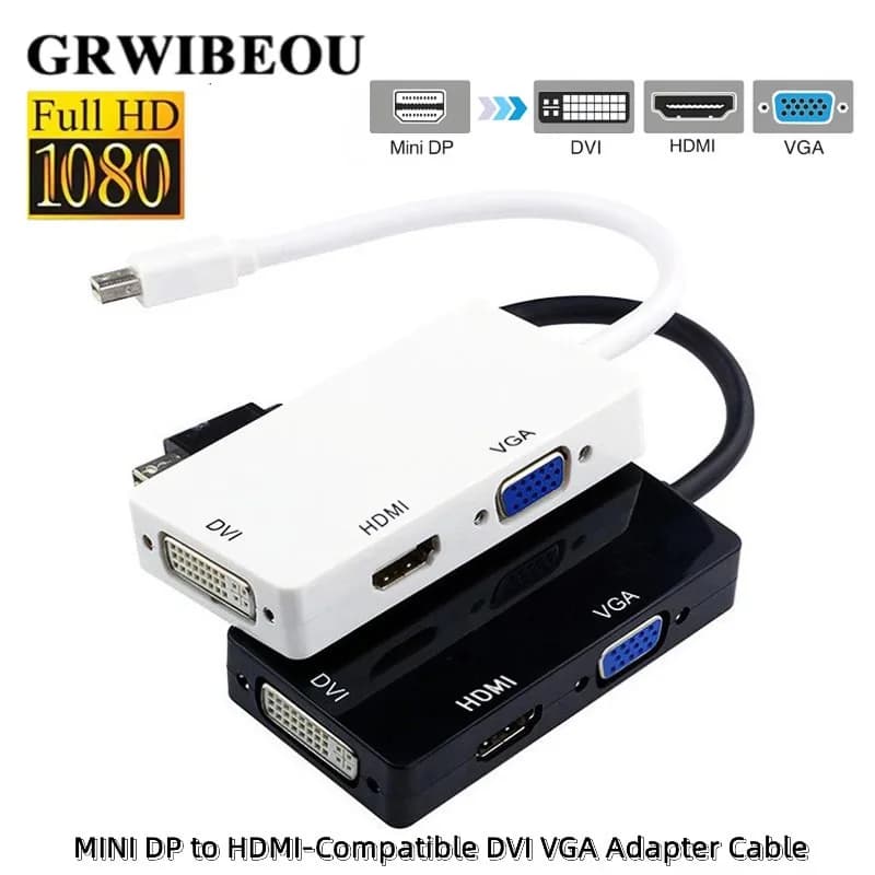 Grwibeou Adattatore Mini DP DisplayPort a HDMI/DVI/VGA 3 in 1 da maschio a femmina per cavo convertitore per proiettore, computer portatile