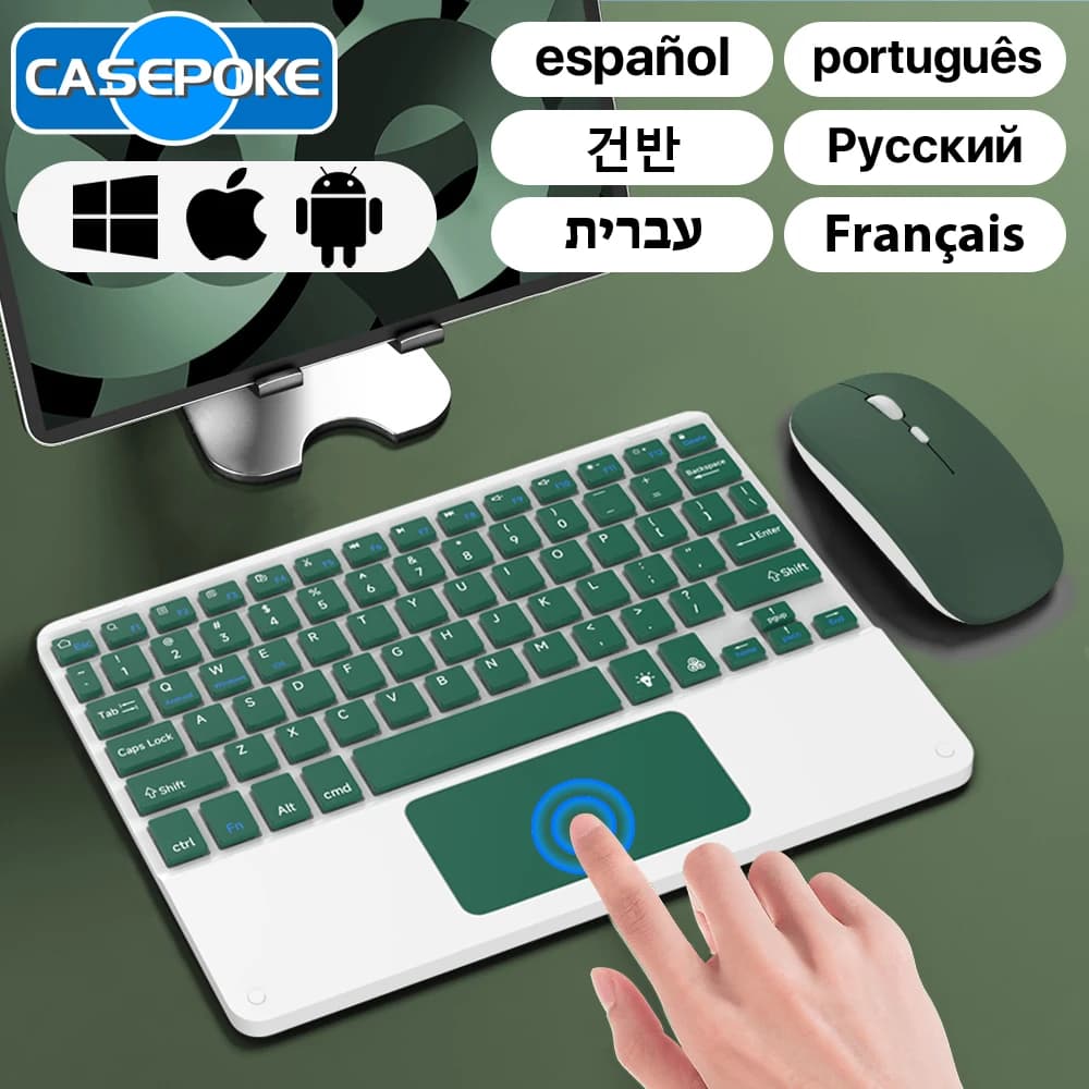 Tastiera Bluetooth wireless CASEPOKE con touchpad Tablet ricaricabile Android iOS Tastiera Windows per Huawei Samsung Xiaomi