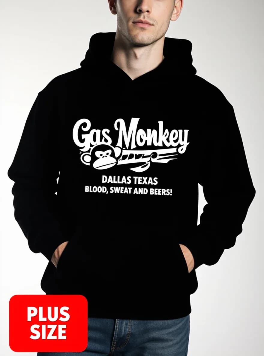 Felpa con cappuccio taglie forti da uomo/donna Gas Monkey Garage, stampa scimmia, tasca a marsupio, casual