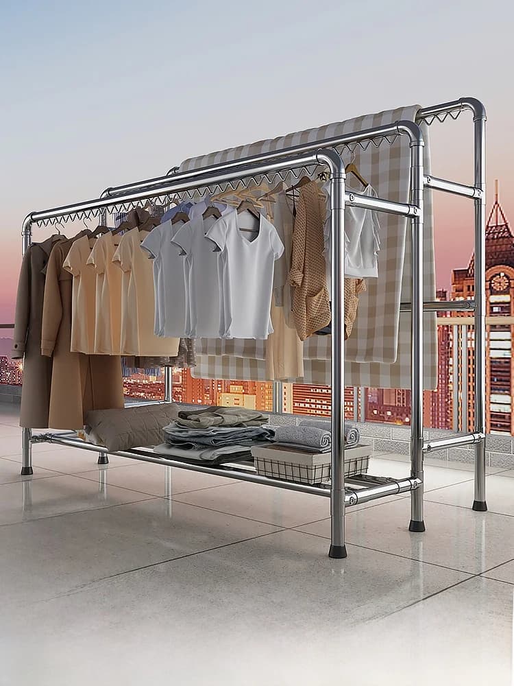 Stendibiancheria da Esterno per Balcony a Double Auction, Self-supporting, in Zincato Steel Pipe, Simple Design for Hanging Dresses and Boards