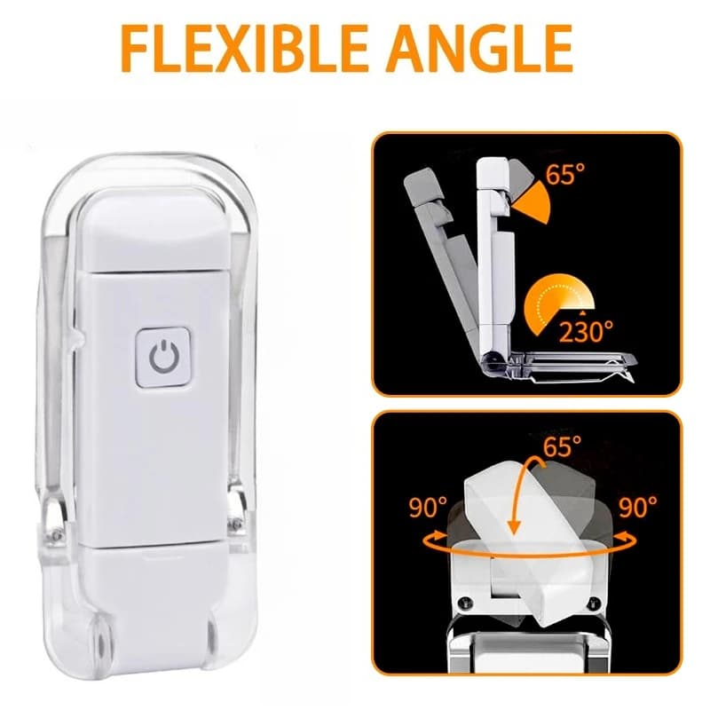 Mini Lampada da Lettura con Clip, Luce Notturna LED, Ricarica USB, Luminosità Regolabile, Protezione per gli Occhi, Portatile