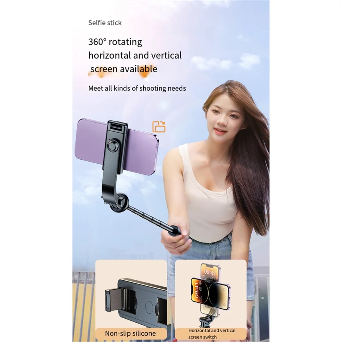 【Vendita calda!】 Monopiede pieghevole con stabilizzatore cardanico per telefono cellulare anti-vibrazione per selfie stick Bluetooth da 1,7 M per trasmissione in diretta mobile