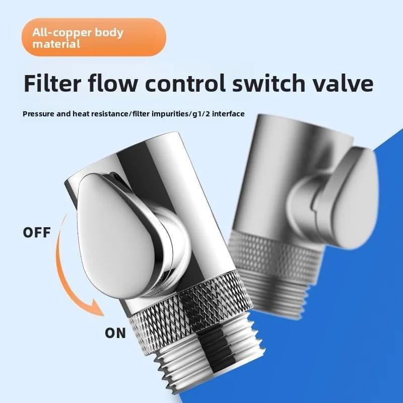 Valvola di arresto acqua a un clic in ottone massiccio con controllo del flusso regolabile, tubo resistente al calore e ugello a spruzzo per doccia