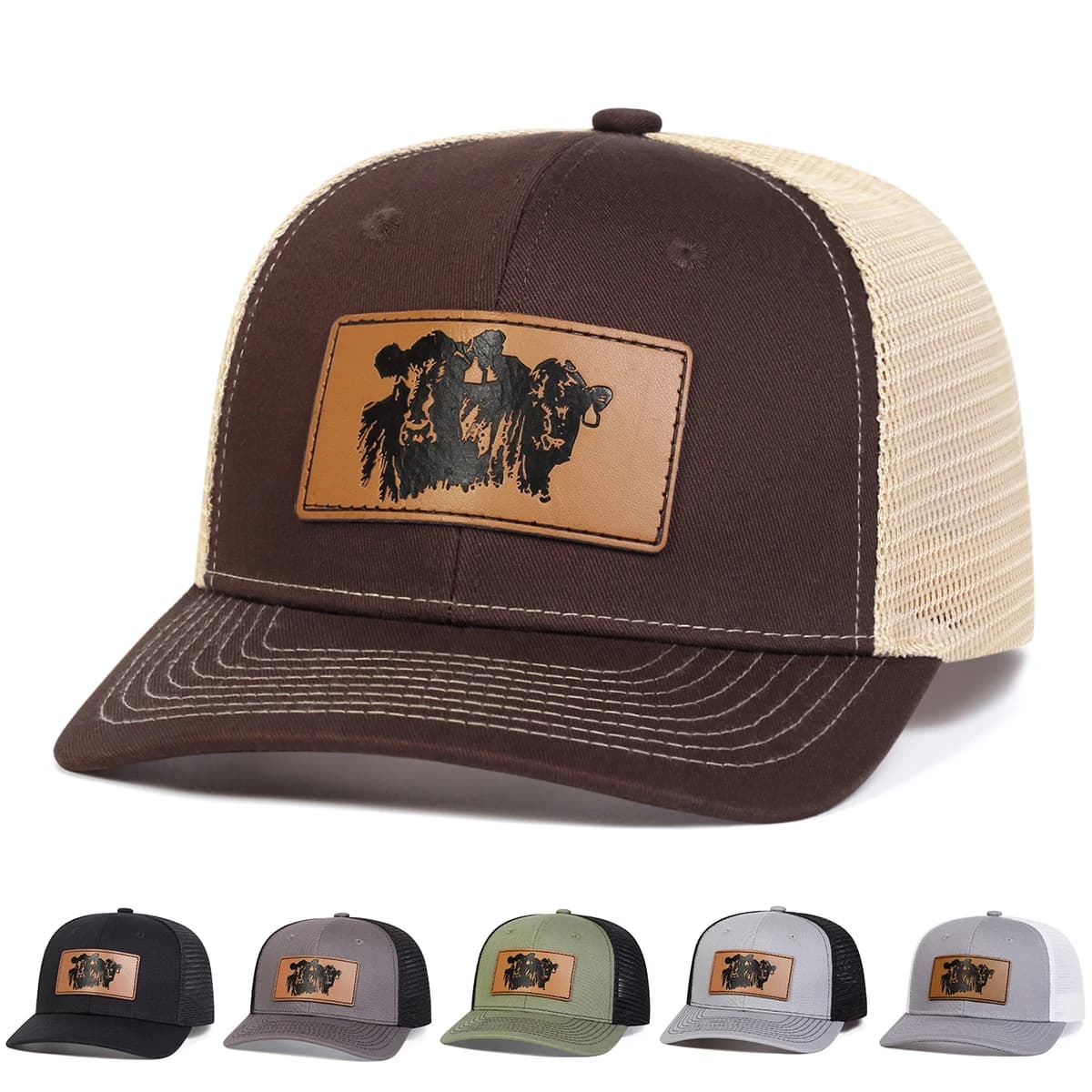 Baseball caps with leather label with unisex brown bull head Adjustable casual hats for spring and summer outdoors Sun protection hat