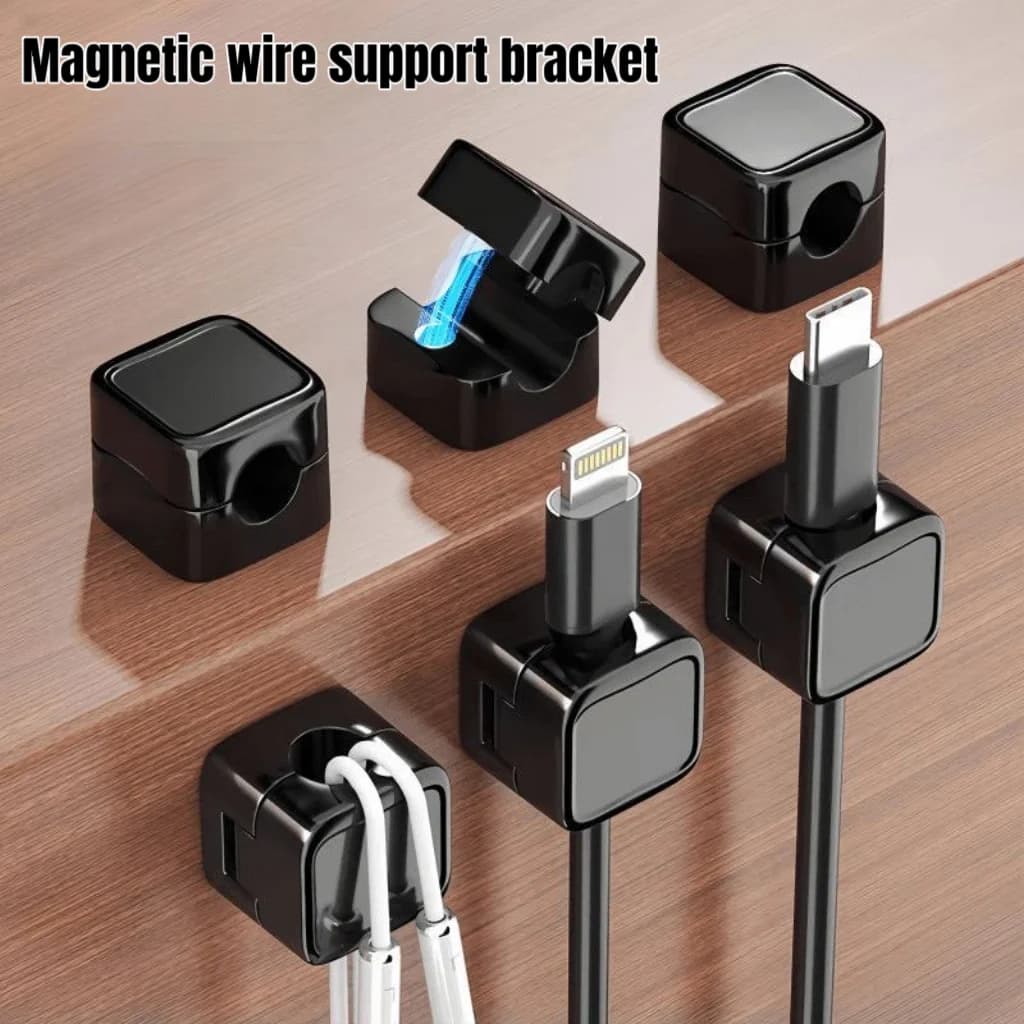 Organizzatore magnetico per cavi, 2/4/8 pezzi, morsetto per cavi, autoadesivo, gestione cavi dati per dispositivi mobili, morsetto regolabile per cavi dati a parete