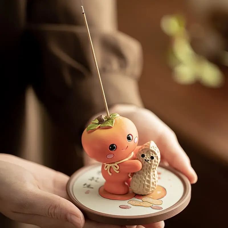 Cute Chinese Style Persimmon Peanut Incense Stick Holder Lucky Good Things Happen Home Decor Indoor Tea Table Desktop Ornament