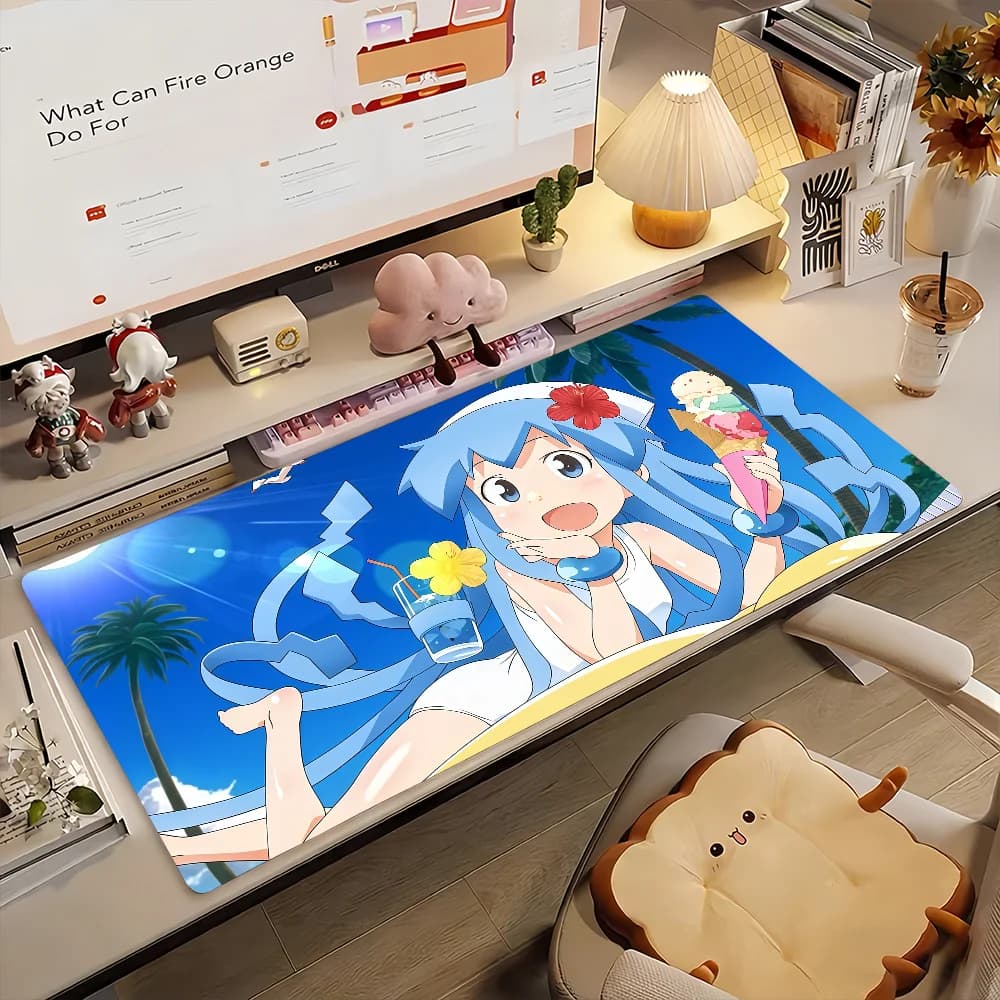 Tappetino per mouse Comic Squid Girl, tappetino per computer in gomma antiscivolo, decorazione per gamer, tappetino da scrivania per laptop, ufficio, grande