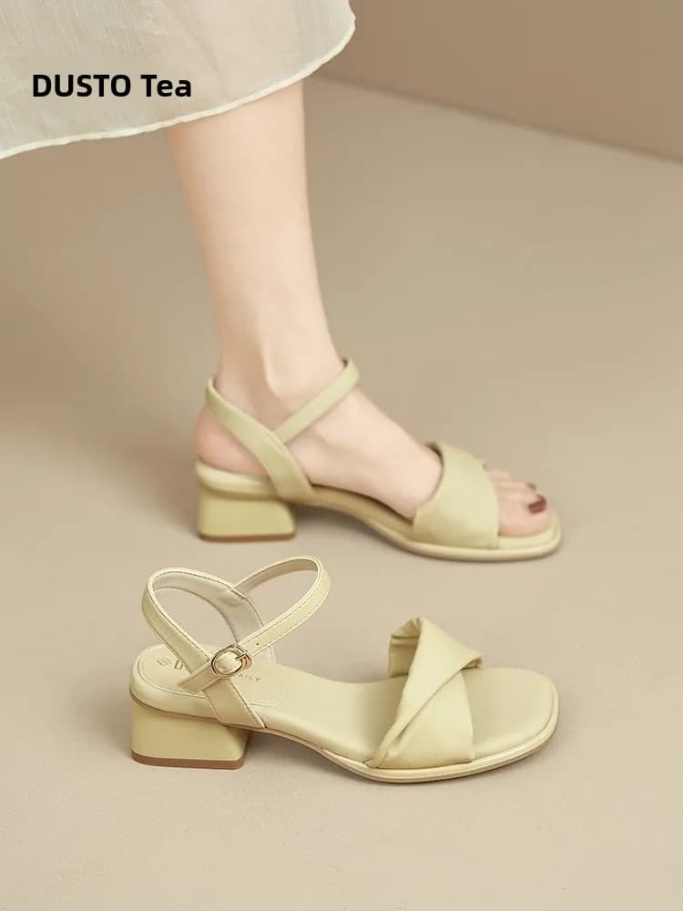 DUSTO Bellissimi Sandali Estivi da Donna con Tacco Spesso, Scarpe Casual da Abbinare a Gonne Estive