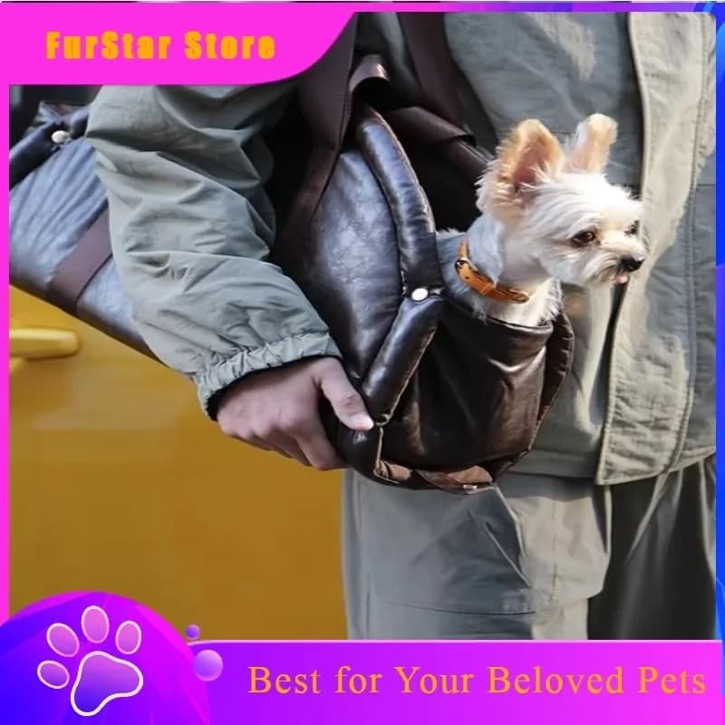 FurStarCool Leather Cat Carrier Bag Dumplings Pet Travel Bag For Small Dogs Shih Tzu And Chihuahua Thickened Warm Pure Leather D