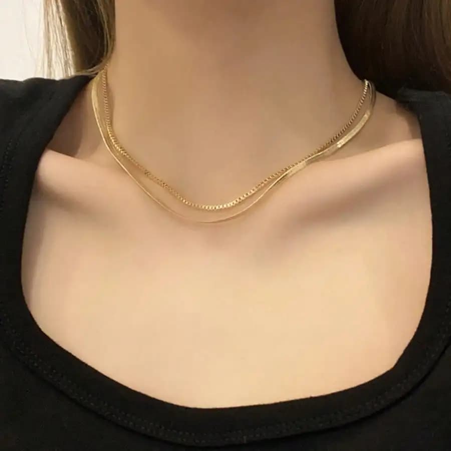 Collana a doppio strato con catena a spina di serpente, elegante e alla moda, per donna, ideale per l'uso quotidiano e per le feste, regalo perfetto per tutte le stagioni.