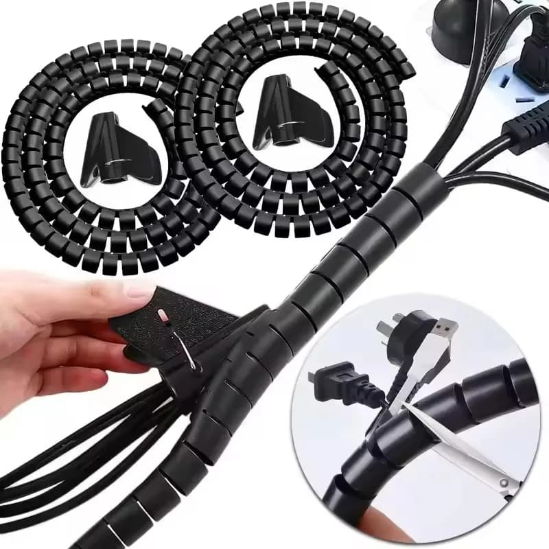 2M Flexible Spiral Cable Organizer Clips Storage Pipe Cord Protector Management Cable Winder Desk Tidy Cable Accessories Tools