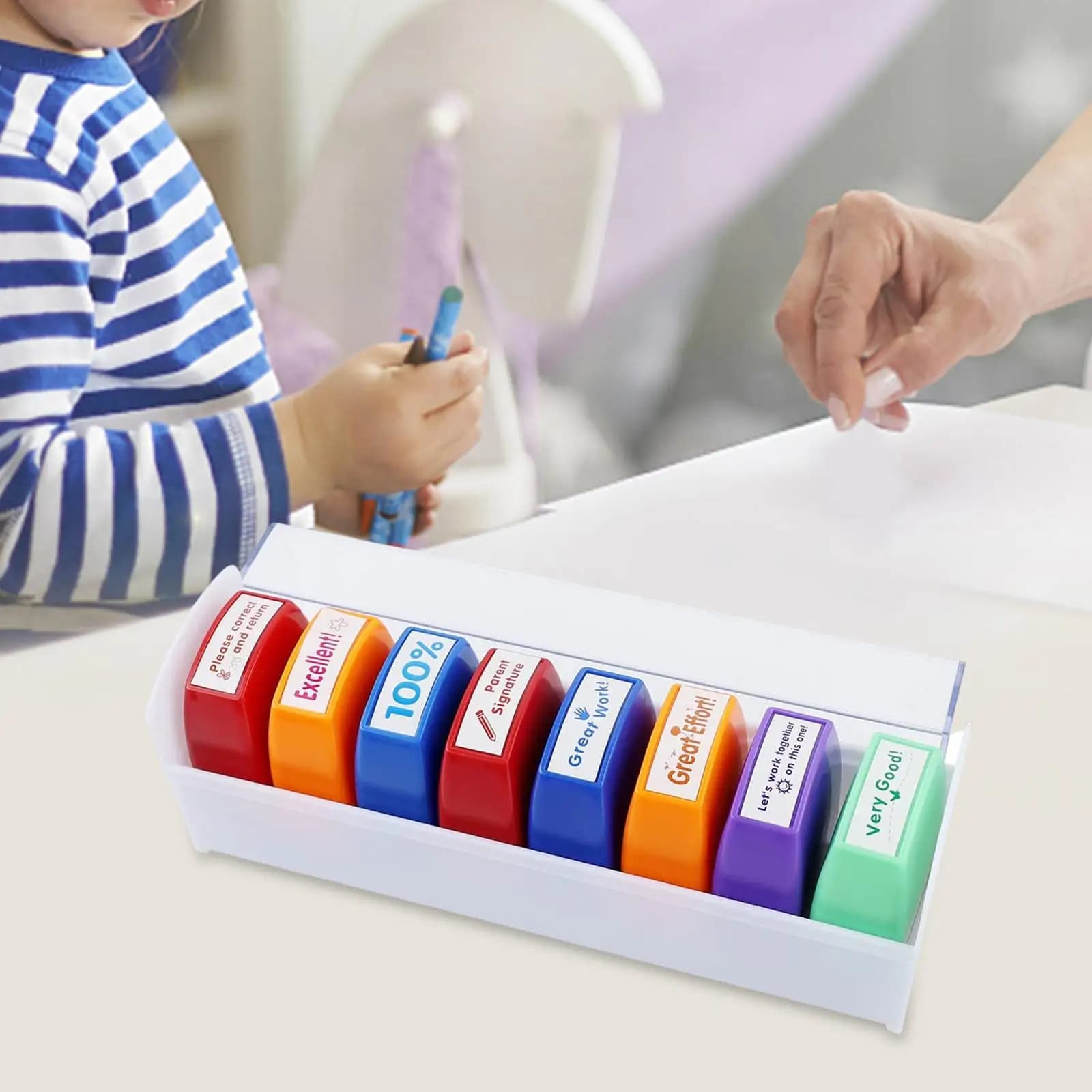 8Pcs Teacher Stamps Self Inking Motivational Colorful Set Parent for School Supplies Classroom Reward Motivation Recognition