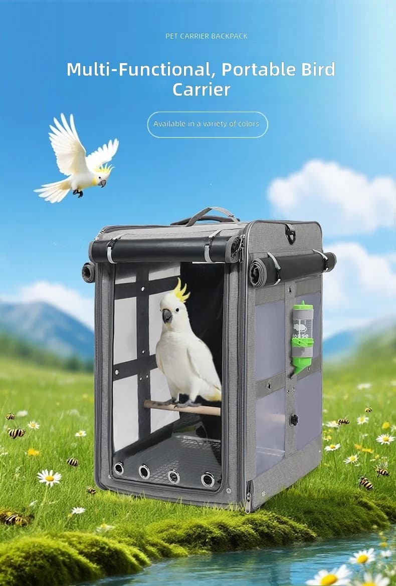 Large Parrot Travel Cage, Portable Bird Backpack, Breathable Foldable Pet Carrier for Outdoor Trips, Parrot and Small Birds
