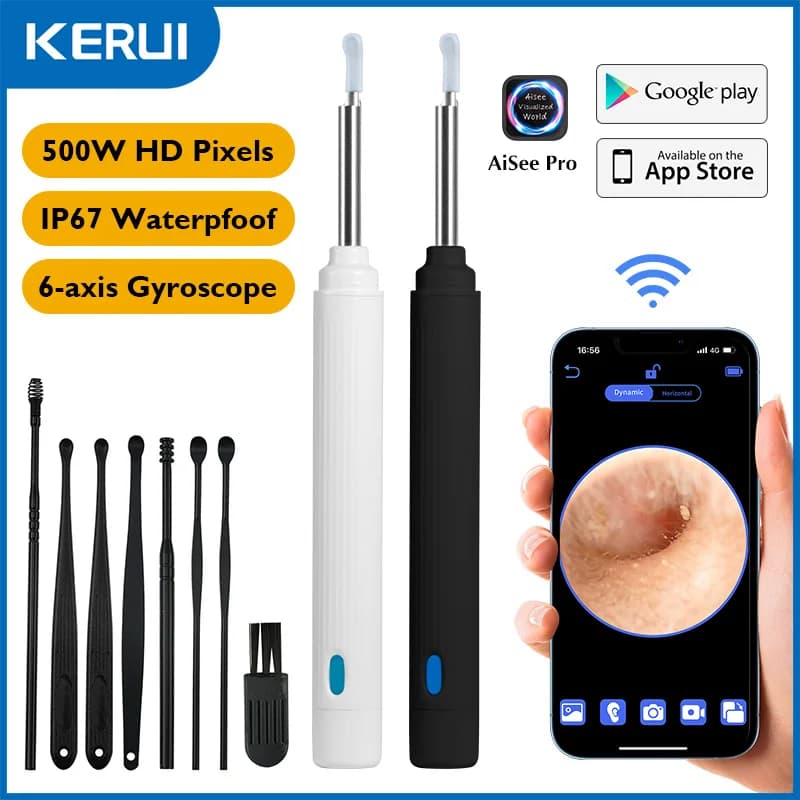 KERUI 5MP Visual Ear Otoscopio Endoscopio Strumento per la rimozione del cerume per i denti del naso Earpick wireless Mini fotocamera Health Care Ear Cleaner