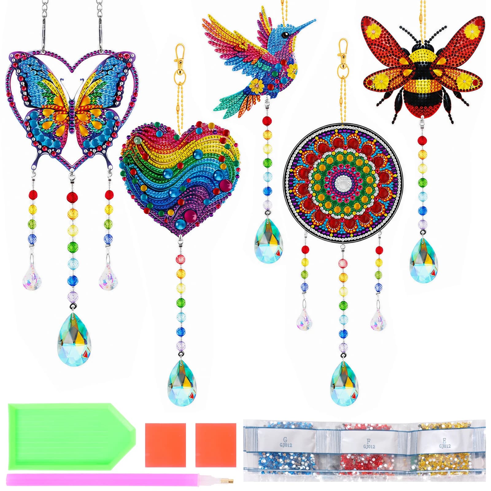 3/5Pcs Diamond Arts and Crafts Toy for Kids Age 6-12 DIY Diamond Drawing Suncatchers Kits Wind Chime Decor for Windows Garden