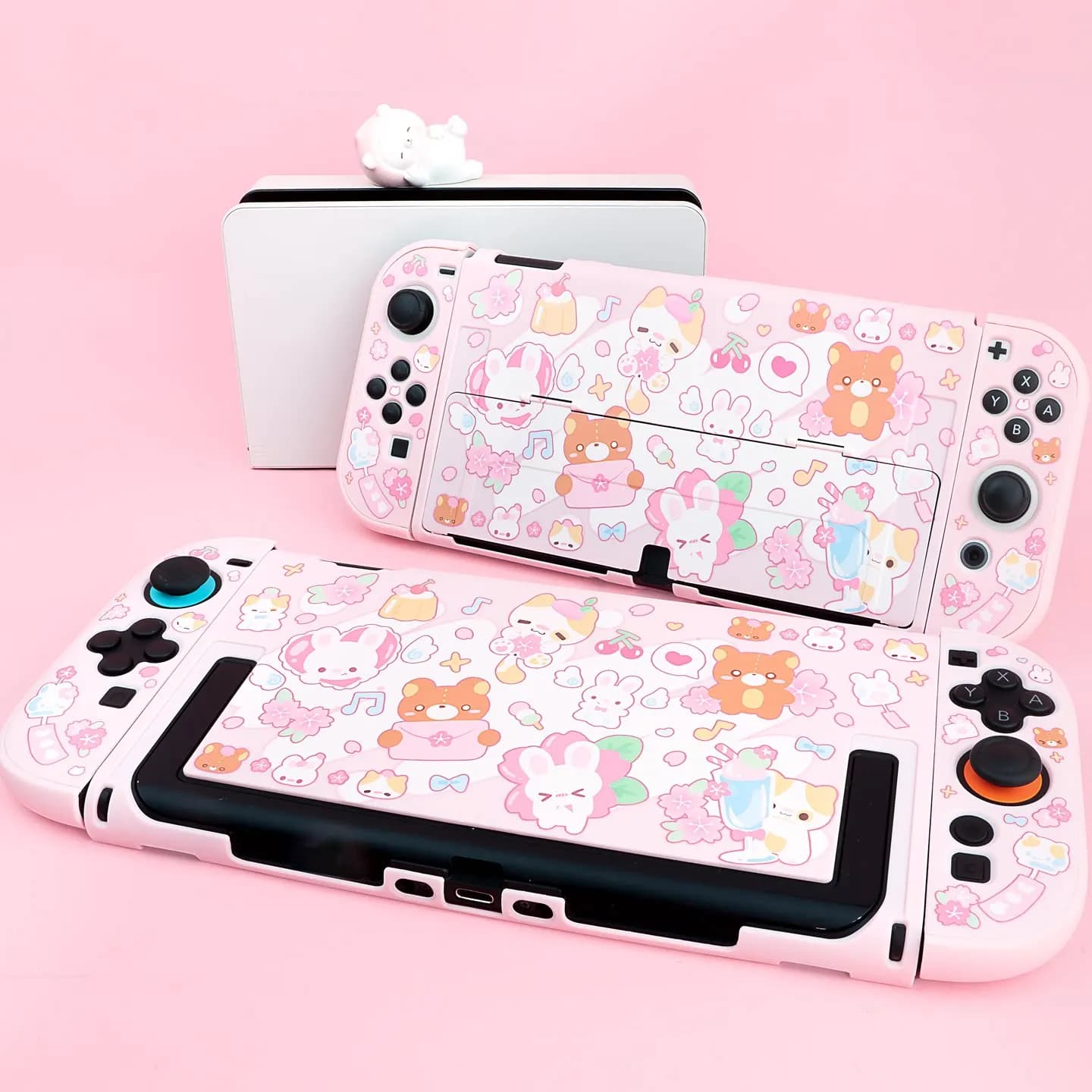 Custodia per Nintendo Switch 2/OLED a forma di coniglio cartone animato, cover rigida rimovibile per Joy-Con e accessori per console di gioco
