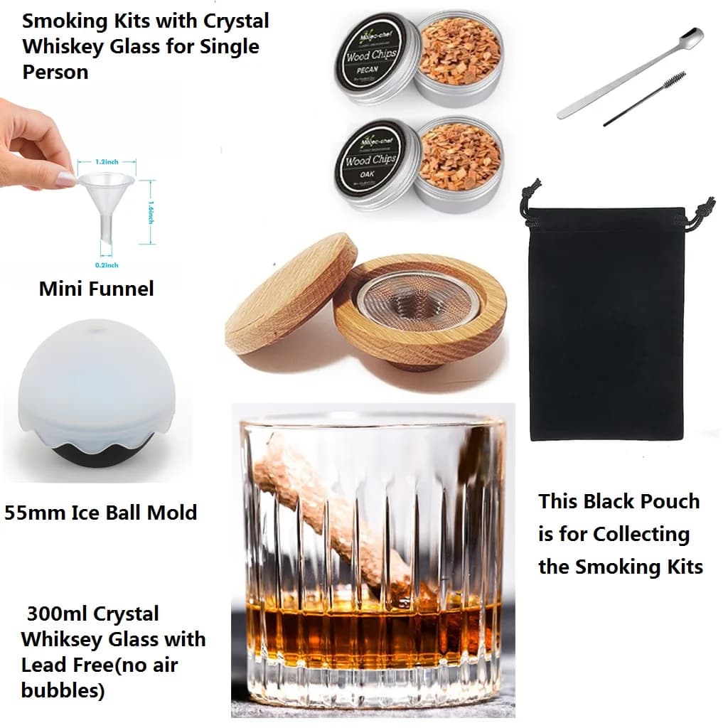 Bicchiere da whisky con kit per fumatori per persona singola Tazze scotch in cristallo con stampo per ghiaccio per birra fatta in casa e vinificazione Bar Bevande ghiacciate