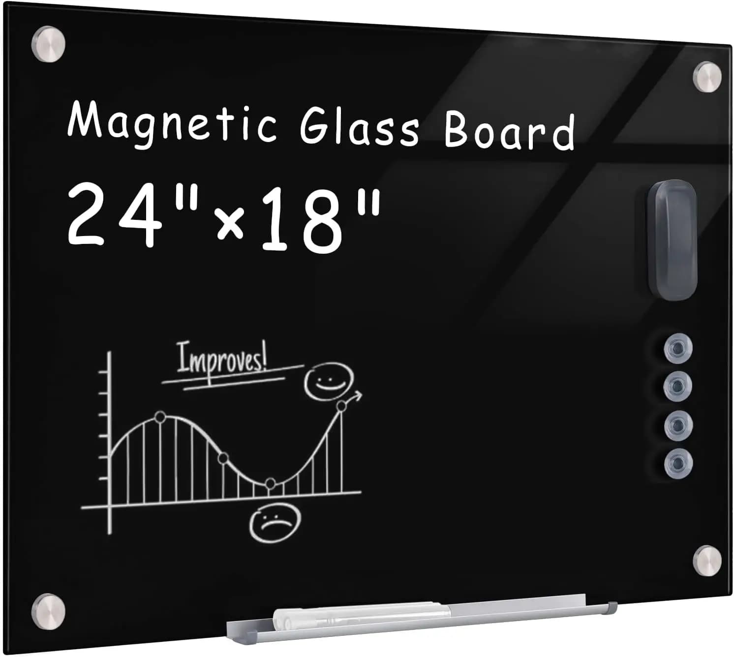 Lavagna Magnetica in Vetro 24x18, Montabile a Parete, Senza Cornice, Cancellabile a Secco per Ufficio, Casa, Scuola