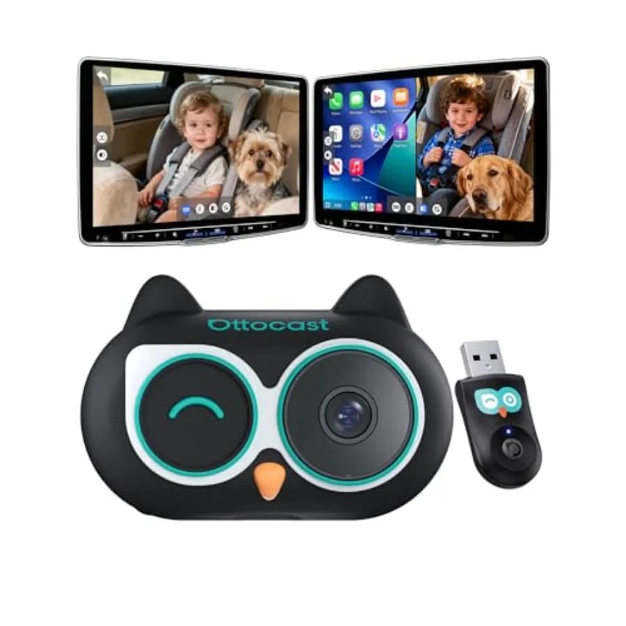 Telecamera per Auto con Adattatore CarPlay Wireless, Monitor per Sedile Posteriore 1080P HD, Visualizzazione su Schermo Auto, Angolo di Visione 150°, Visione Notturna Senza Luce