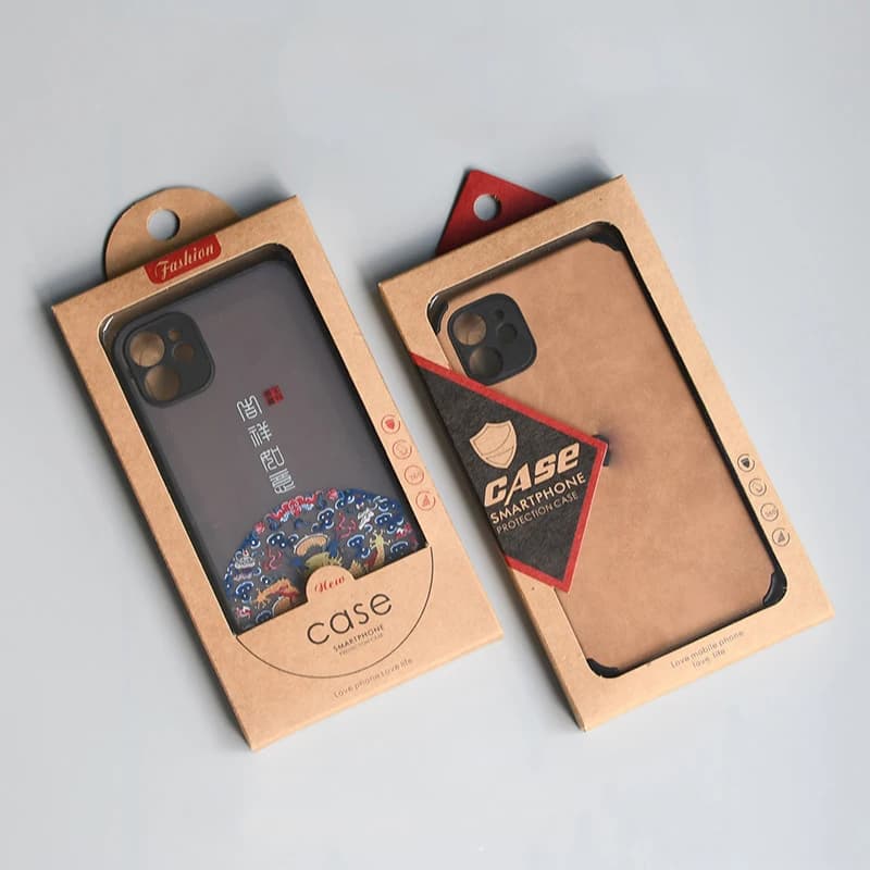 Confezione di scatole di carta Kraft per scatole di imballaggio universali per custodie per telefoni da 100 pezzi, scatole di cartone marrone con scatole regalo con finestra cava con vassoio