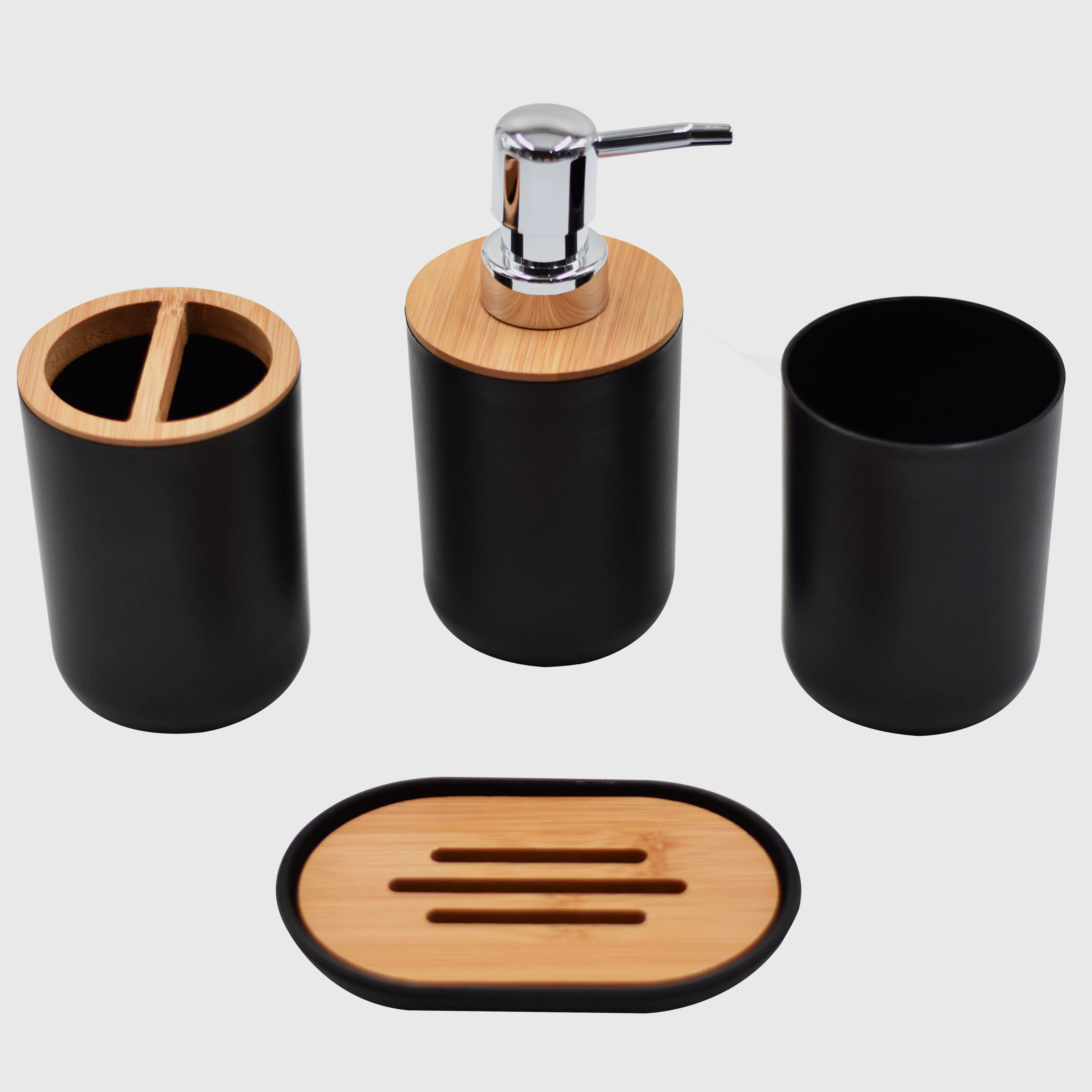 1pc Dispenser di lozione di sapone Set di accessori per il bagno Portasapone in legno di resina Portaspazzolino Bicchiere Pompa Bottiglia Tazza Nero o bianco