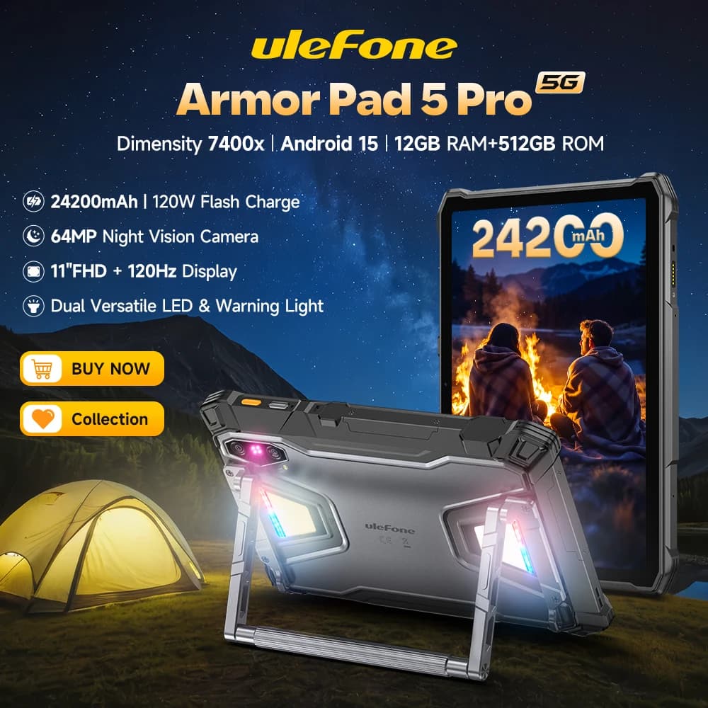 o2025 NewleUlefone Armor Pad 5 Pro 5G Robust Tablet 24200mAh 120W Flash charging dimensity 7400x 512GB Android ROM 15 64MP NFC