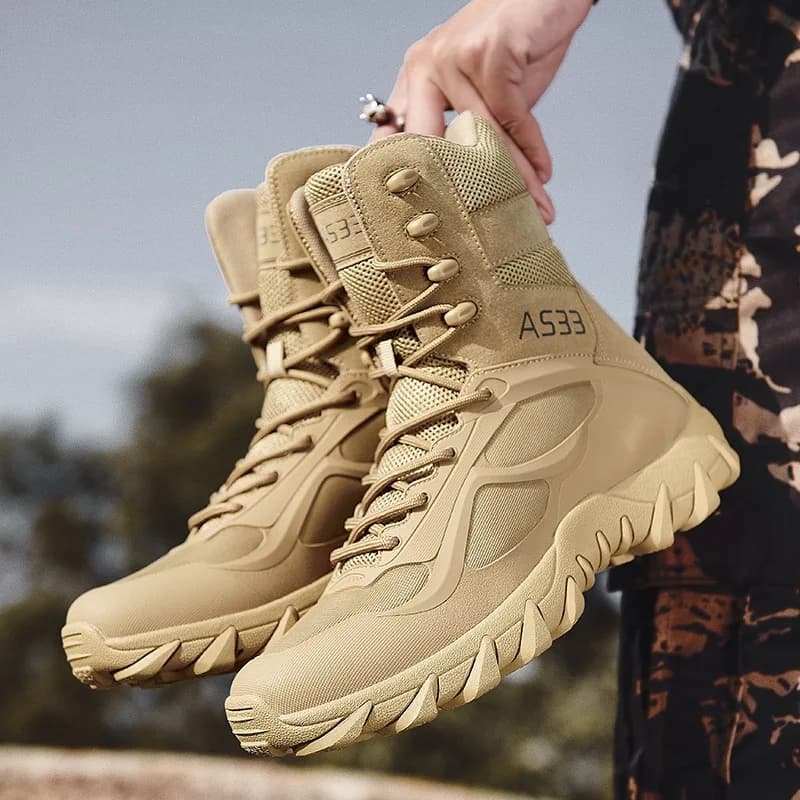 Moda Uomo Stivali alti Stivale tattico da deserto all'aperto Stivali da trekking con piattaforma antiscivolo per uomo Stivale da combattimento nella giungla Big Size47Bota