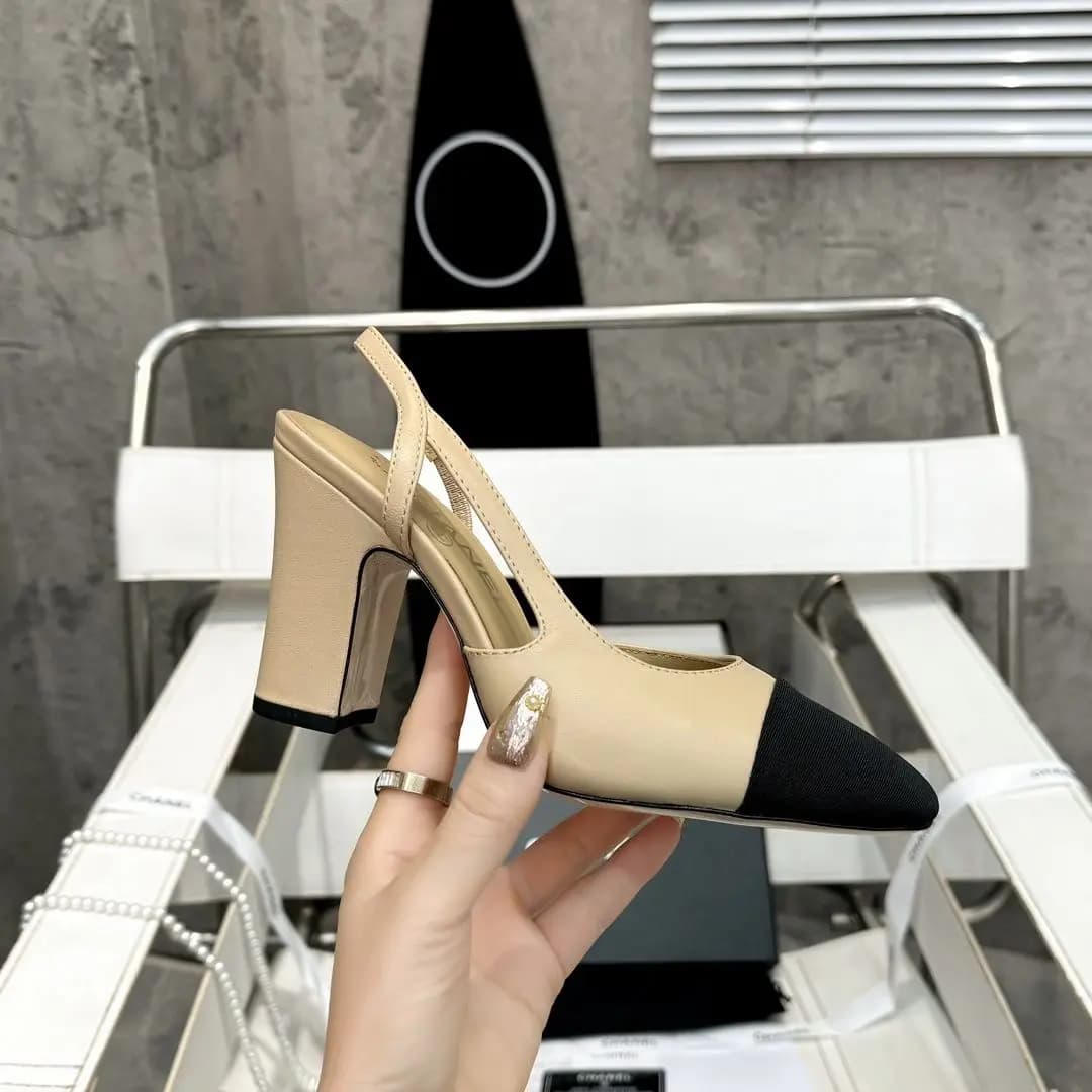 Comode scarpe estive in pelle nuovo stile tacco alto scarpe singole sandali con punta color block scarpe da donna suola in gomma punta tonda