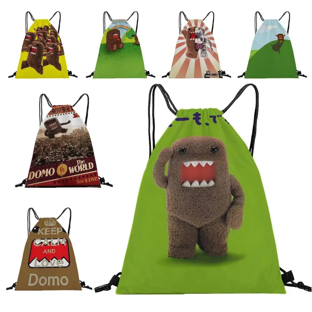 Simpatico zaino con coulisse Domo-kun, borsa a sacco, borsa in poliestere, per riporre oggetti, per sport, palestra, viaggi, nuoto