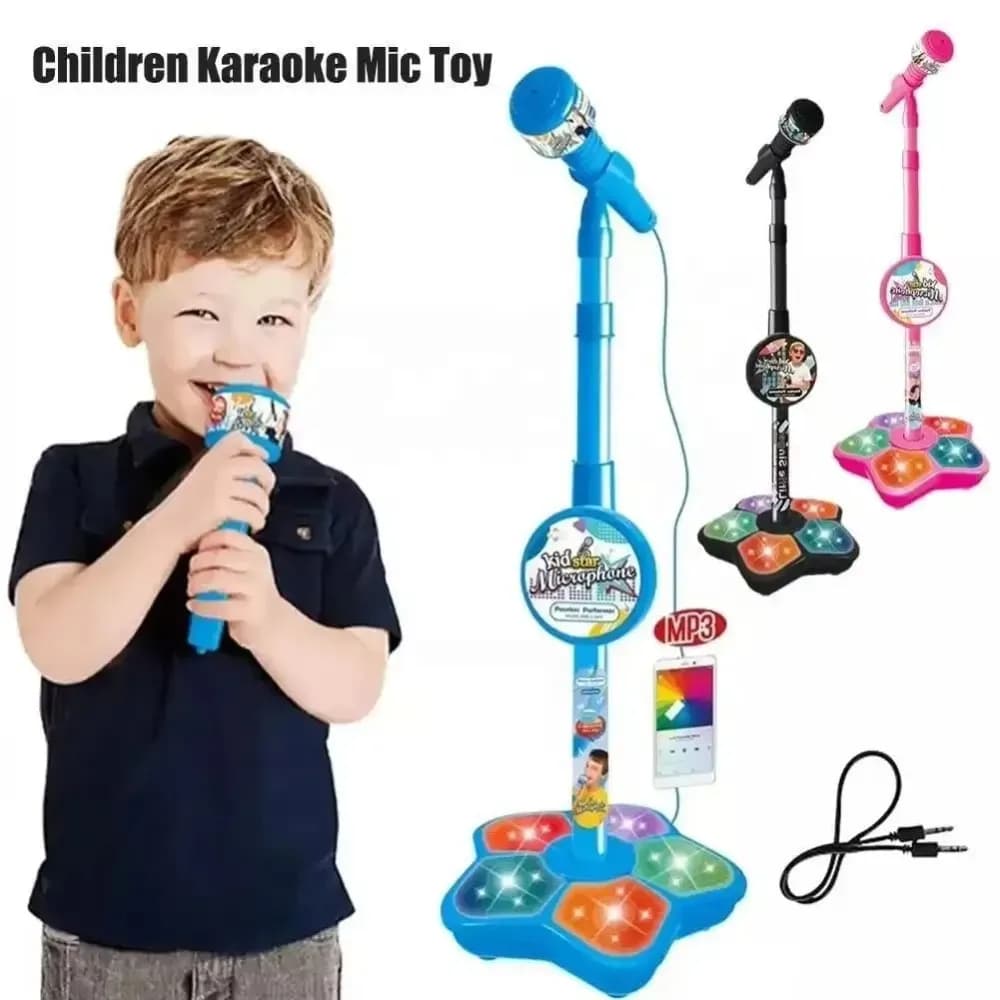 Microfono per bambini con supporto e altoparlante: macchina per karaoke. Giocattolo musicale con canzoni popolari: regalo per l'allenamento del cervello per ragazzi e ragazze.