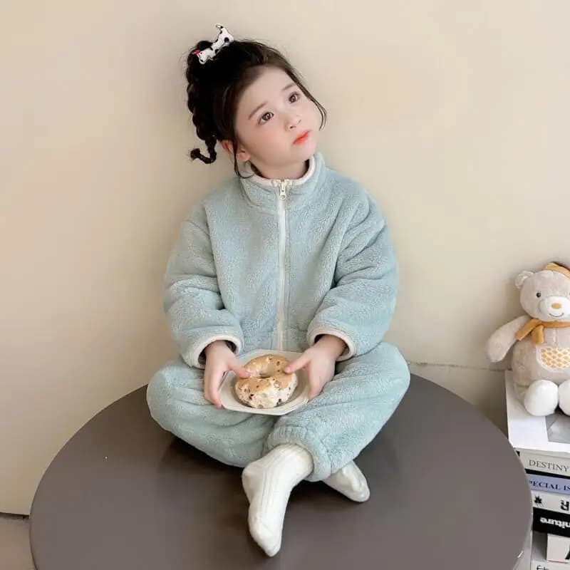 Bambini Pigiama in pile di corallo Ragazze Inverno Addensato Homewear 2026 Set di flanella per bambini in tinta unita per bambini Ragazze Per bambini Casa
