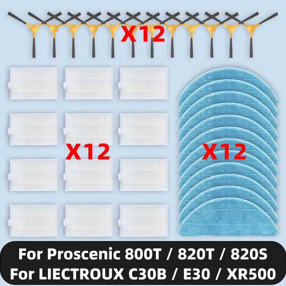 Compatible For ( LIECTROUX C30B / E30 / XR500, Proscenic 800T / 820T / 820S ) Replacement Parts Filter Side Brush Mop Cloth
