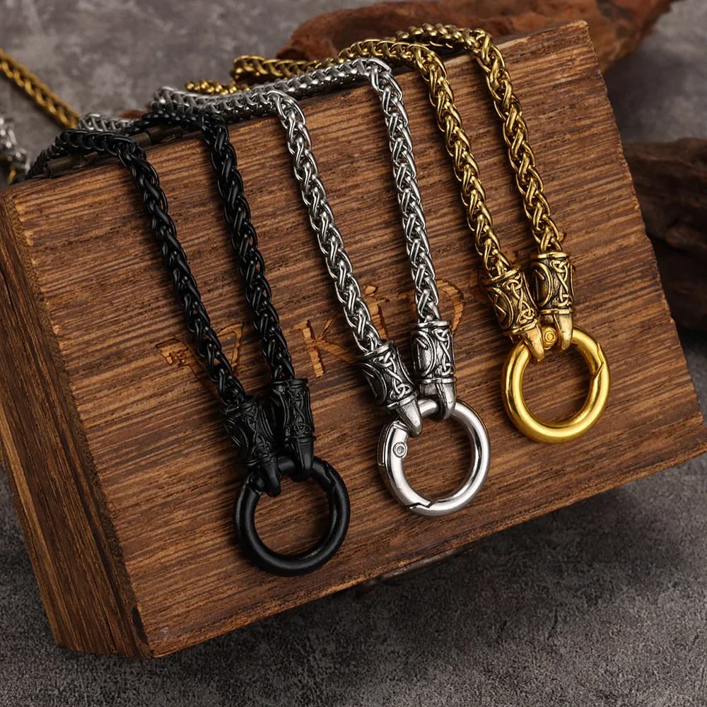 Fashionable New Retro Ethnic Style Double-Ring Round Buckle Six-Word Mantra Dragon Bone Chain Necklace for Men and Women